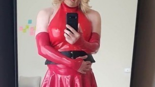 Rachel Touches Herself Up in Red Latex