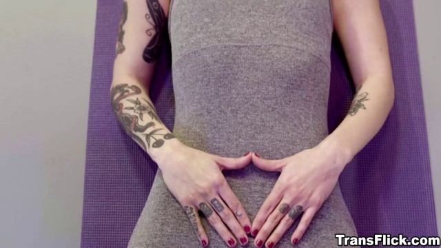 Hot yoga tranny instructor fucks female student