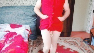Red dressed sexy ladyboy crossdresser shemale princess