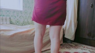 Red Mini Skirt Cheerleader Schoolgirl Uniform Sissy Crossdresser Big Butt White Skin Shemale Big Ass Booty Trap Trans